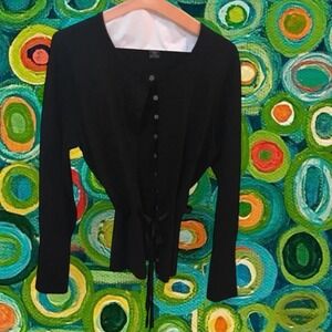 Y2K 100% merino wool black belted cardigan